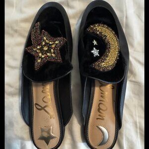 SAM EDELMAN Pemberly Moon & Star Velvet Faux Leather Mules Loafers Slides